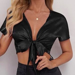 black tie front crop top